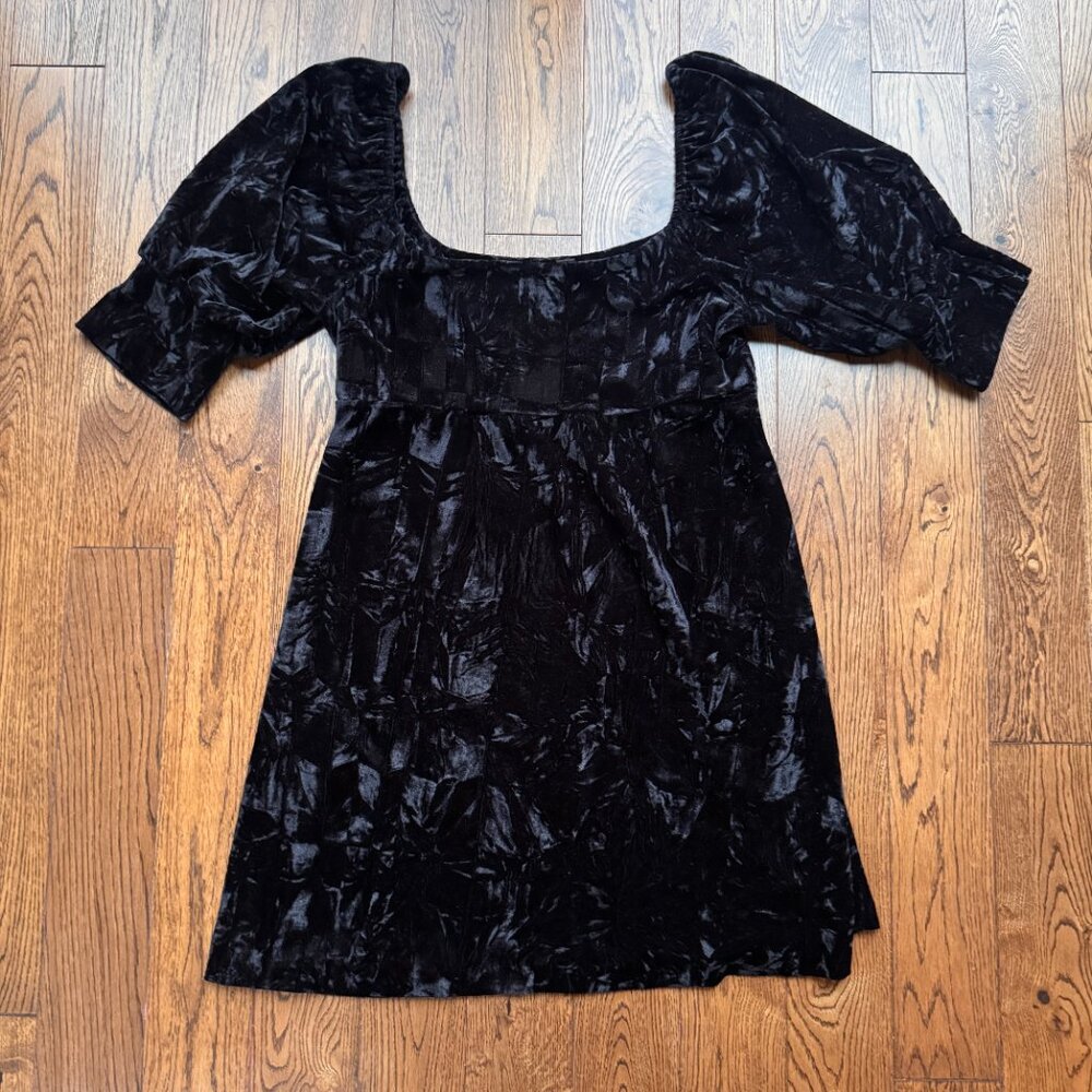 Vintage Betsey Johnson Black Crushed Velvet Babydoll Mini Dress Large Y2K Goth
